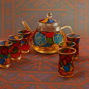 Handbemalte Glas Teekanne: Orientalisches Design Tee-Set