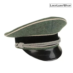 Vintage Green Wool Military Officer Cap – German Army Style Visor Hat