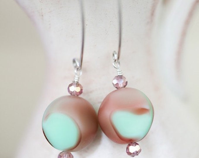 Cabbage Rose Earrings Cabbage Green and Mauve Glass Beads on Etsy