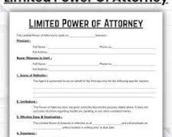 Limited Power of Attorney Form Template | Editable, Printable (PDF + Word)