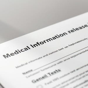 May include: A white Medical Information Release Form with black text. The form includes fields for name, and other medical information. The title "Medical Information release Form" is prominently displayed at the top.