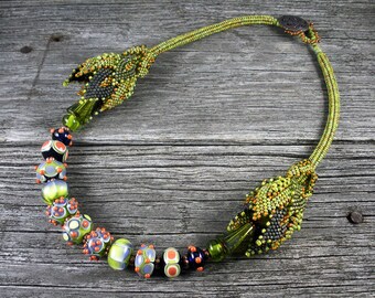 SOLD! Russian Leaves, Lampwork - Olive, Gray, Orange