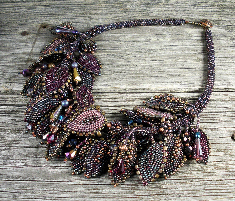SOLD Beadweaving: Spiral Necklace With Russian Leaves Bronze-iris ...