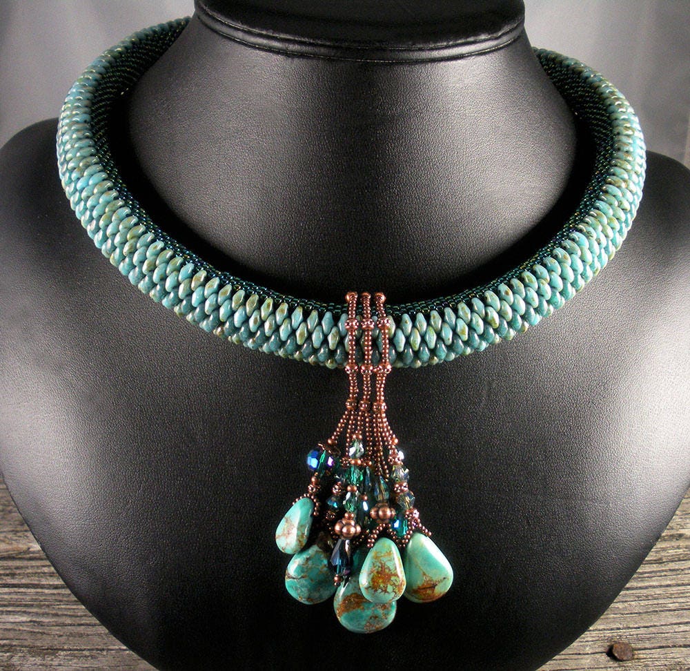 SOLD Beadweaving: Thick Rope Choker in Turquoise green With | Etsy
