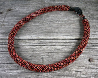 SOLD! Beadweaving: Netted Necklace in Red/Black/Orange