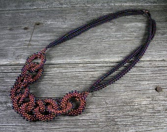 SOLD! Beadweaving: Metallic Bronze-Purple Peanut Bead Chain Necklace