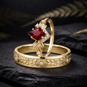 Ruby-moissanietblad-paarringen, geboortesteen juli geboortesteen