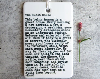 The Guest House Rumi • Rumi Wall Art • Rumi Gifts • Rumi Poem • Gift For Friend • Rumi Quote • Rumi Ceramic Wall Tag • Christmas Gift