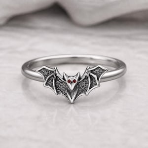 Anello gotico a forma di pipistrello in argento sterling 925, anello da vampiro per Halloween, gioielli minimalisti a tema animale, grazioso anello a forma di pipistrello per donna, idee regalo da strega.