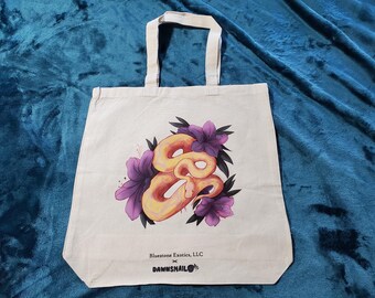 Tote Bag with Ball Python and Flowers Design - Anti AI (Real Snake Not Included)