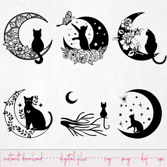 ゆ*ん様 【干支と猫と月猫】切り絵ハンドメイド 切り絵猫月 猫と月の満ち欠け SVG バンドル 魔術のイラスト デジタル