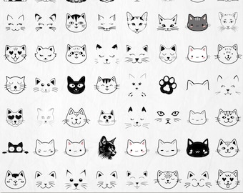 Cara de gato linda svg, gatito svg, pestañas de gato svg, silueta de gato, silueta de cara de gato, caras de gato kawaii, archivos de corte de svg de gato lindo, jpg, png