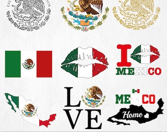 Mexico Flag SVG Bundle, Eagle, Heart, Lips (Digital Download)