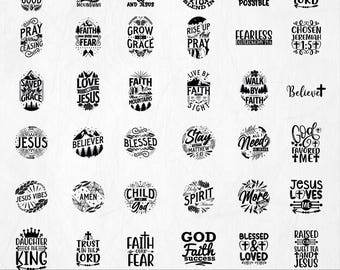 Lot de citations chrétiennes SVG, motifs de foi (téléchargement numérique)