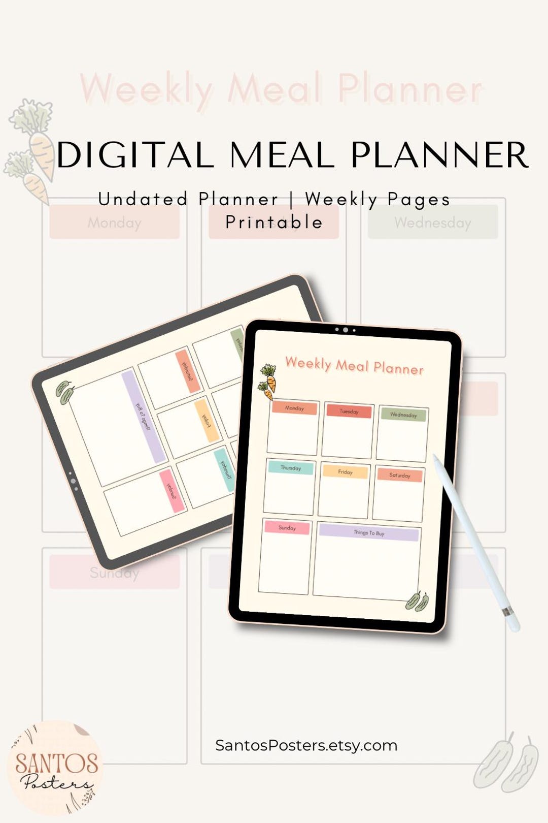 Weekly Meal Planner Printable | Minimalist Food Prep Organizer (digital ...