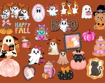 25 Pink Spooky Ghost Digital Stickers