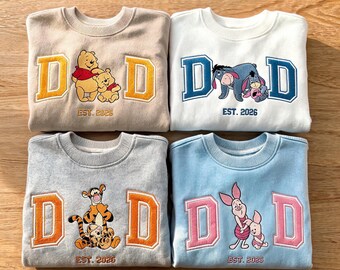 Winnie The Pooh Dad Embroidered Sweatshirt, New Dad Shirt, Pooh Bear Daddy Crewneck, Dad Est 2026 Tee, Disney Mommy Daddy, Father's Day Gift