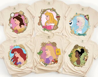 Princess Portrait Comfort Colors Shirt, Vintage Disney Inspired Tee, Disneyland Princess Shirt, Magical Parks Shirt, Disney Girl Trip Gift