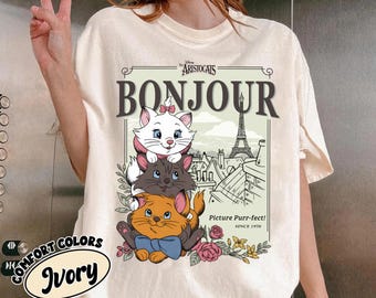 Camiseta Comfort Colors Los Aristogatos Bonjour, Camiseta Disney Marie Cat Mad Tea Cup Party, Camiseta Disney Los Aristogatos, Top Magic Kingdom