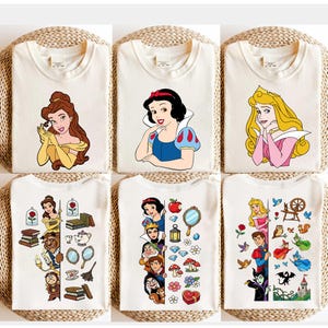 Camiseta vintage de princesas Disney, Bella, Ariel, Elsa y Cenicienta, camiseta del Castillo Mágico del Reino Mágico, regalo de viaje de Walt Disney para niñas. imagen 1