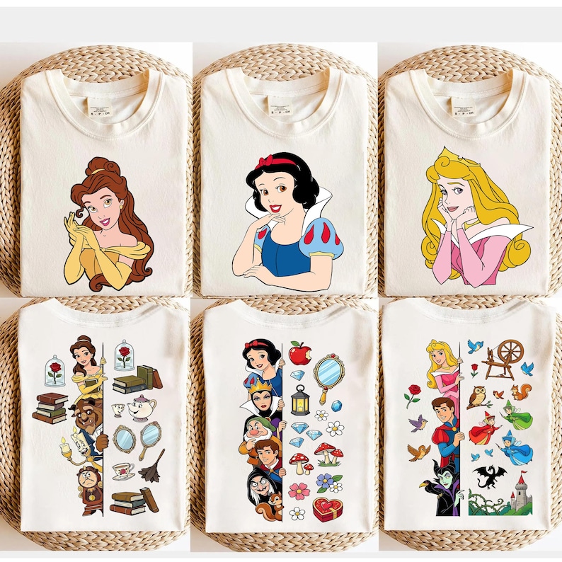 Camiseta vintage de princesas Disney, Bella, Ariel, Elsa y Cenicienta, camiseta del Castillo Mágico del Reino Mágico, regalo de viaje de Walt Disney para niñas. imagen 1