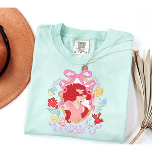 Comfort Colors® Disney Princess Ariel Shirt, Little Mermaid Princess Tee, Floral Bow Aesthetic Pullover, Retro Disney Princess Lover Gift image 2