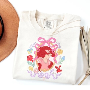 Comfort Colors® Disney Princess Ariel Shirt, Little Mermaid Princess Tee, Floral Bow Aesthetic Pullover, Retro Disney Princess Lover Gift image 1