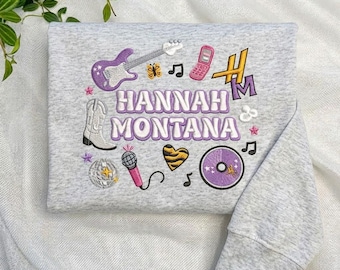 Hannah Montana 20th Anniversary Embroidered Sweatshirt, Hannah Montana Iconic Shirt, Disney Channel Pop Star Top, Disney Vacation Trip