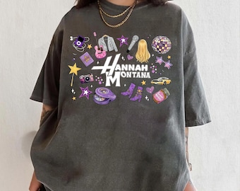 Camiseta Comfort Colors del 20.º aniversario de Hannah Montana, camiseta icónica de Hannah Montana, top de estrella del pop de Disney Channel, viaje de vacaciones a Disney