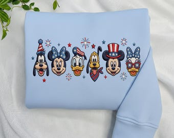 Disney 250th Anniversary USA Embroidered Sweatshirt, Patriotic Mickey & Friends Shirt, American Flag Disney Shirt, Independence Day Gift