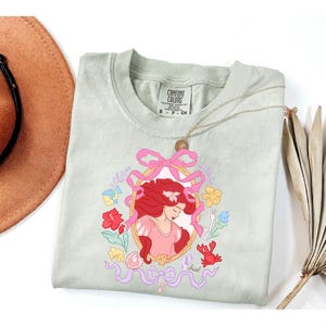 Comfort Colors® Disney Princess Ariel Shirt, Little Mermaid Princess Tee, Floral Bow Aesthetic Pullover, Retro Disney Princess Lover Gift image 7