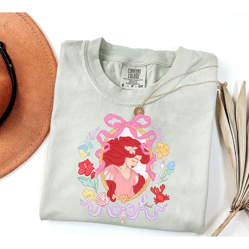 Comfort Colors® Disney Princess Ariel Shirt, Little Mermaid Princess Tee, Floral Bow Aesthetic Pullover, Retro Disney Princess Lover Gift image 7