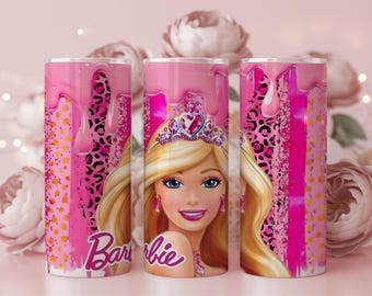 Pink Doll-Inspired Tumbler Wrap PNG |  20oz Straight & Tapered | Glam Princess Cartoon Girl Sublimation