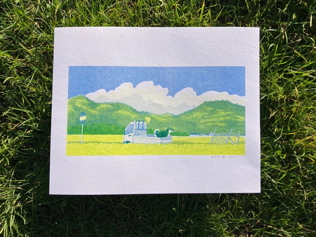 Japan Landscape Rice Fields Risograph Print - Etsy