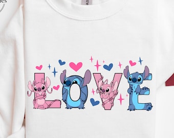 Stitch And Angel Valentine Love Sweatshirt,Disney Valentines Day T-Shirt, Valentines Day Wifey and Hubby Couples Matching Tee