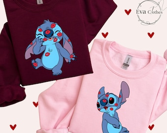 Stitch And Angel Valentines Day Couple Matching Sweatshirt,Disney Valentine T-Shirt,Wifey and Hubby Couples Matching Tee