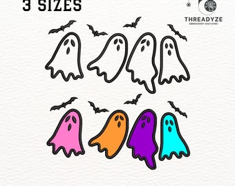 Halloween Ghost & Bats Applique Embroidery Design (Digital Download)