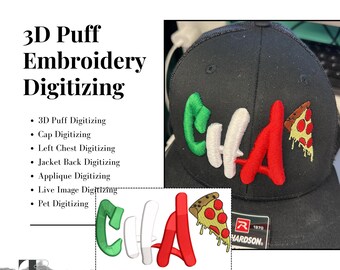 3D Puff Embroidery Digitizing Service - Custom Stitch File (Digital File)