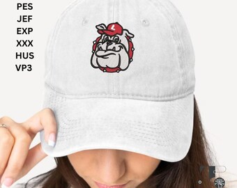 Bulldog with Red Hat Embroidery Design – Machine Embroidery File (Digital Download)
