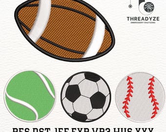 Borduurontwerpset sportbal | Machineborduurontwerpen voetbal, honkbal, voetbal, tennis