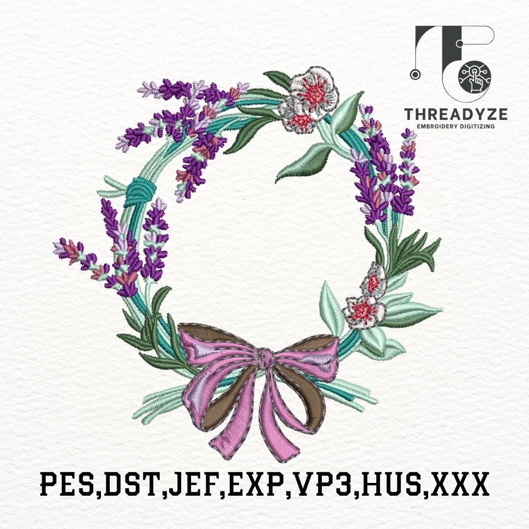 Lavender Floral Wreath Machine Embroidery Design: Bow Pattern (instant ...