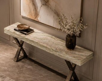 Modern Marble Console Table for Entryway, Luxury Stone Hallway Table, Contemporary Sofa Accent Table Marble Top Hall Table, Decor Table |