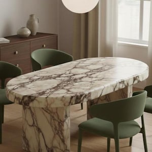 Tavolo da pranzo ovale in marmo / Mobili in pietra in stile moderno di metà secolo