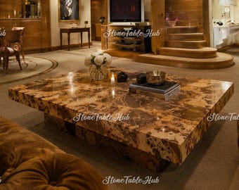 Tiger Onyx Marble Coffee Table Stone Table, Modern Luxury Coffee Table, Designer Living Room Furniture, Handmade Marble Decor Table |