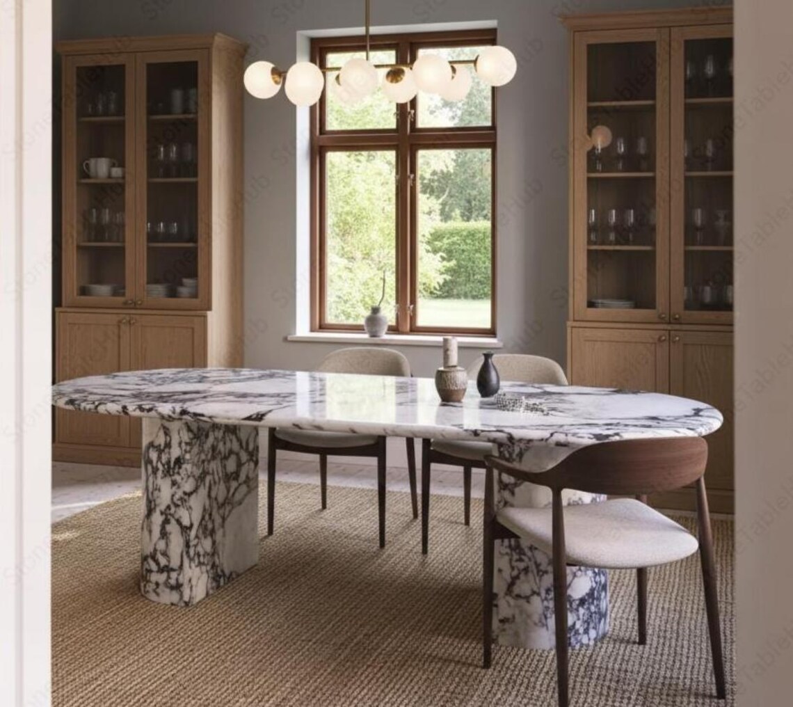 Curated visual reference: Gallery Detail: Calacatta Marble Oval Dining Table Modern Scandinavian Centerpiece