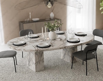 Elegante mesa de comedor moderna de mármol ovalada / Muebles de comedor minimalistas contemporáneos Mesa de comedor contemporánea ovalada de mármol para sala de estar /