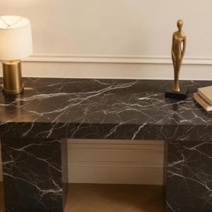 高級ブラック大理石コンソールテーブル | 丸型玄関テーブル | モダンな石の台座コンソール | 玄関のインテリア装飾大理石コンソールテーブル |