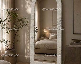 Espejo de pie arqueado de mármol – Espejo de cuerpo entero con marco de piedra natural