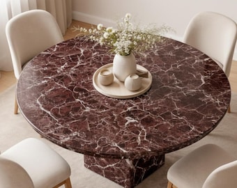 Mesa de comedor redonda de Calacatta hecha a mano: mesa de pedestal moderna de piedra, decoración minimalista de lujo para el hogar, mesa de centro de comedor de mármol de lujo.