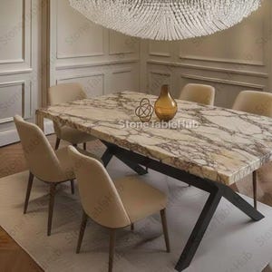 Italian Luxury Stone Furniture | Modern Handmade Marble Dining Room table, Rectangular Marble Table, Calacatta Viola Marble Dining Table Top